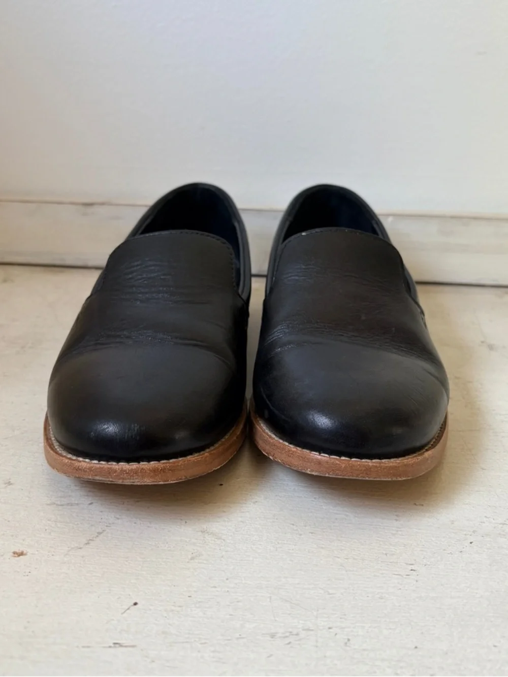 Portland Leather Patina Black Leather Round Toe Women’s Loafers‎ 8.5 Slip Ons